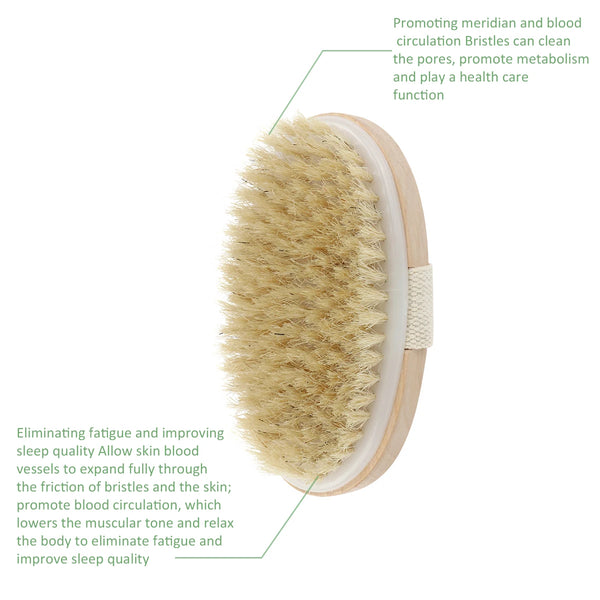 Natural Bristle Wooden Body Shower Brush - Soft Spa Dry Skin Body Exfoliator