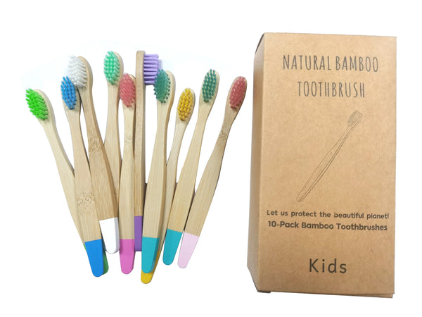 Organic Children's Bamboo Toothbrush Set - 10 Colours Soft Fibre Biodegradable Eco-Friendly