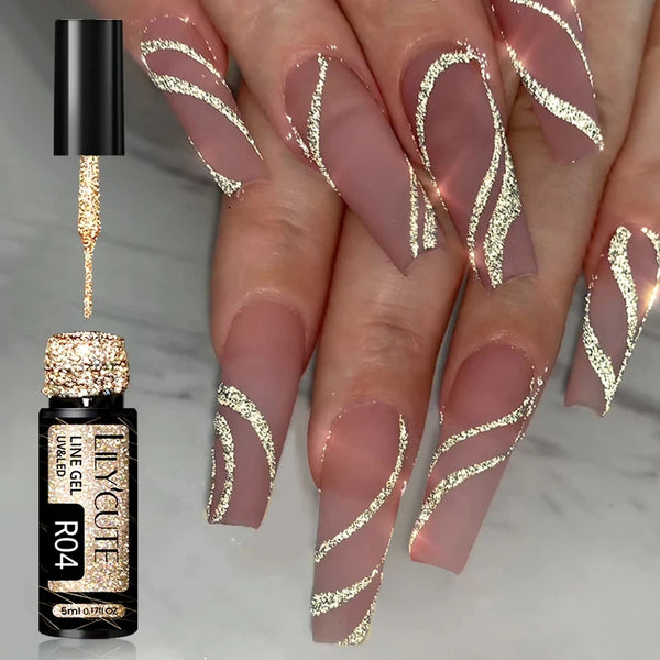 LILYCUTE 5ml Reflective Glitter Liner Gel - Champagne Sparkling Lines for French Nail Art