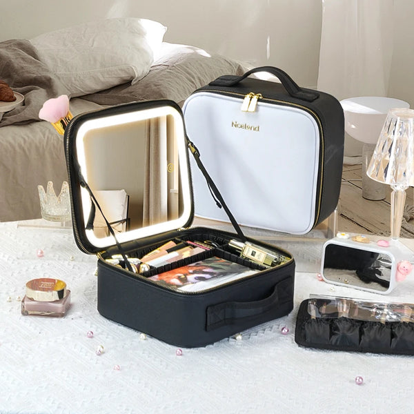 Train Case with Mirror - Waterproof Portable Makeup Organizer with Adjustable Dividers