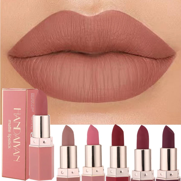 Handaiyan 6-Color Matte Velvet Lipstick Set - Waterproof Nude, Red & Brown Pigments