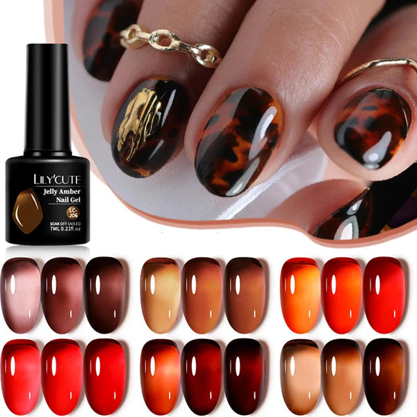 LILYCUTE 7ml Jelly Amber Dark Bloom Leopard Gel Polish - Semi-Permanent UV Nail Art