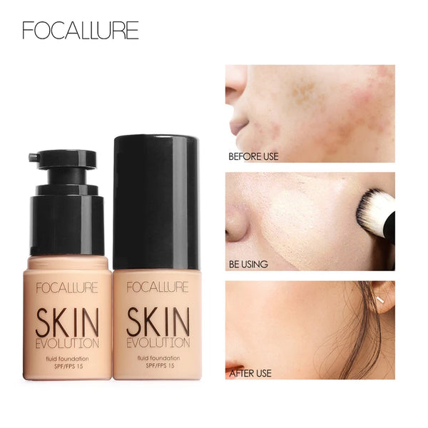FOCALLURE Full Coverage Liquid Foundation Cream - Oil-Control Moisturizing Base