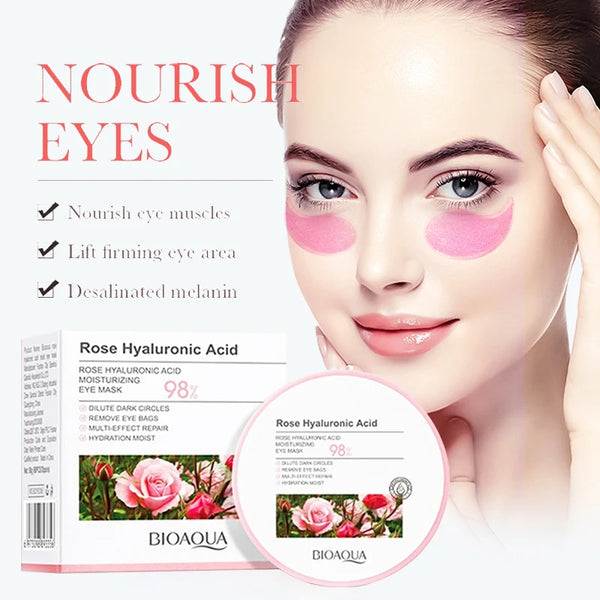 SADOER Rose Hyaluronic Acid Eye Mask 60pcs - Anti Dark Circles, Firming & Moisturizing