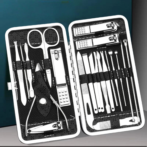 19-Piece Professional Nail Clipper Set - Dead Skin Pliers, Diagonal & Eyebrow Clipper with Leather Case
