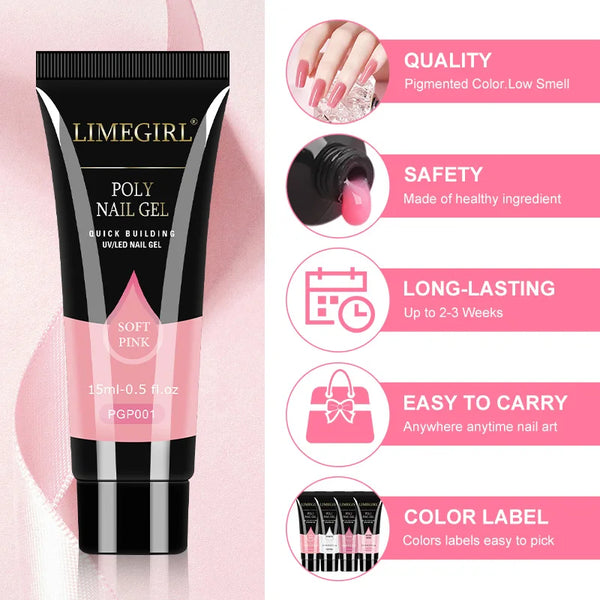 Poly Nail Extension Gel Kit 15ml - CPNP Certified Acrylic Builder Gel for Salon & Home
