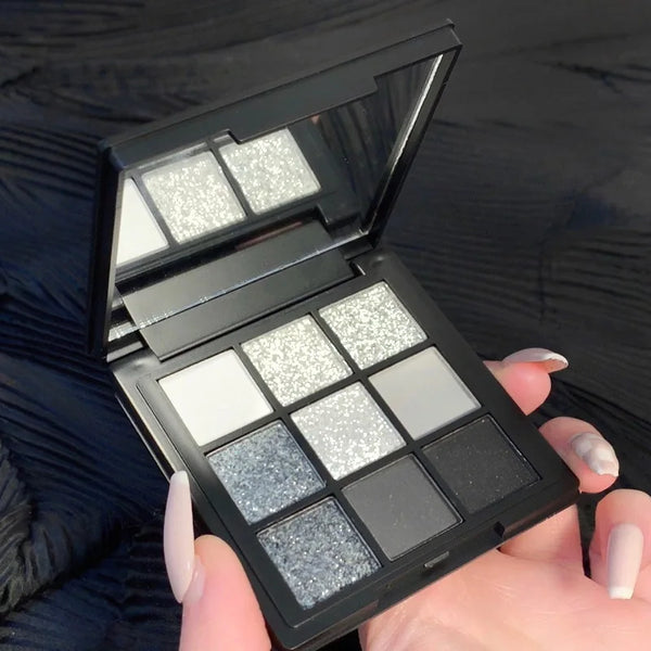 DJBS 9-Color Punk Smokey Glitter Eyeshadow Palette - Cool-Toned Dark & Nude Pigments