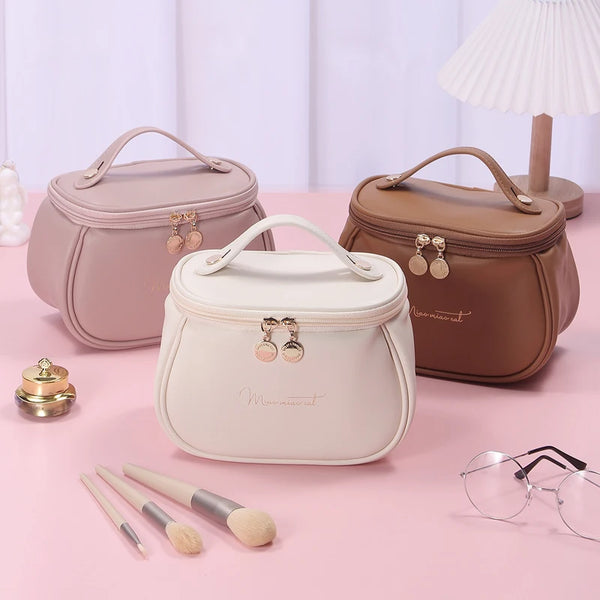 PU Leather Multi-Function Cosmetic Bag - Portable Travel Makeup Case & Toiletry Kit