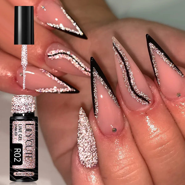 LILYCUTE 5ml Reflective Glitter Liner Gel - Champagne Sparkling Lines for French Nail Art