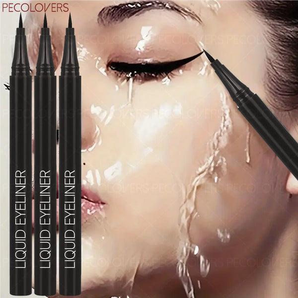 PECOLOVERS 3-Piece Black Liquid Eyeliner Pen Set - Waterproof High Pigment Natural Finish