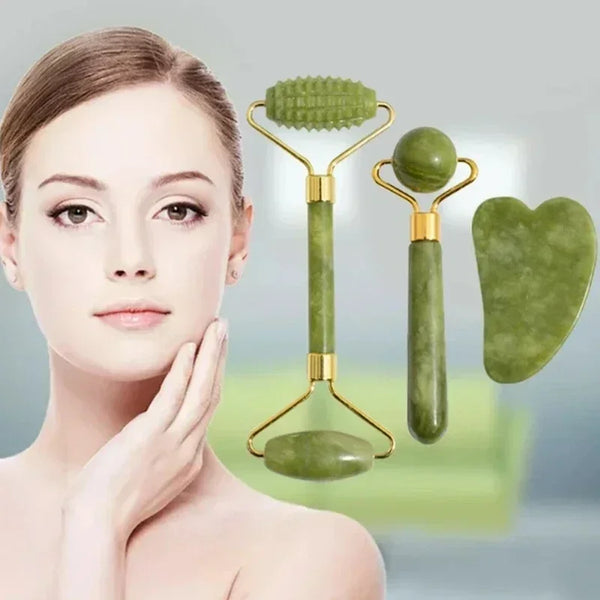 AYHle Natural Jade Roller & Gua Sha Set - Face Lifting, Acupoint Spa Massage Tool