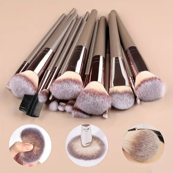 Professional 3-20 Piece Makeup Brush Set - Fluffy Foundation, Eyeshadow & Kabuki