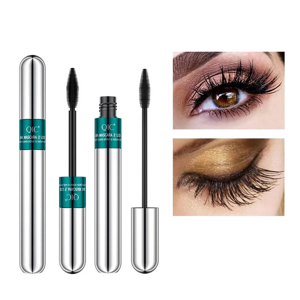 QIC 2-in-1 Double-Ended 4D Silk Fiber Mascara - Silver Tube Volumizing & Curling