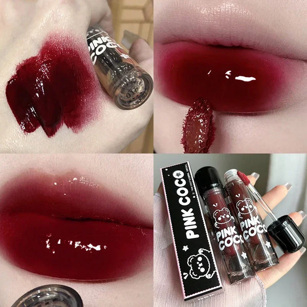 Mirror Glass Lip Tint - Punk Dark Red Juice Glaze, Water-Light Clear Liquid Liptint