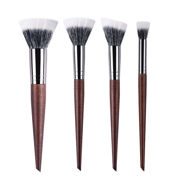 Natural Wood & Goat Hair Stippling Blush Brush - Professional Powder Contour Multi-Function