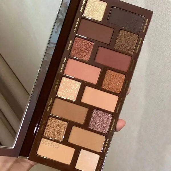 16-Color Matte, Glitter & Pearlescent Eyeshadow Palette - Nude Brown Shimmer