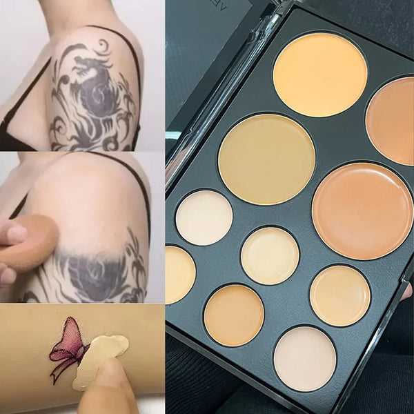 VERONNI 10-Color Concealer & Contour Palette - Matte Coverage for Dark Circles & Tattoos