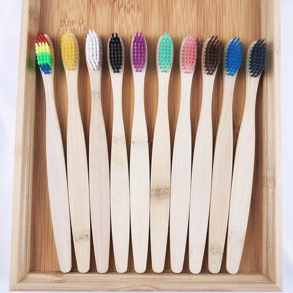 JIEFUXIN 10-Piece Colorful Bamboo Charcoal Toothbrush Set - Soft Bristle Teeth Whitening