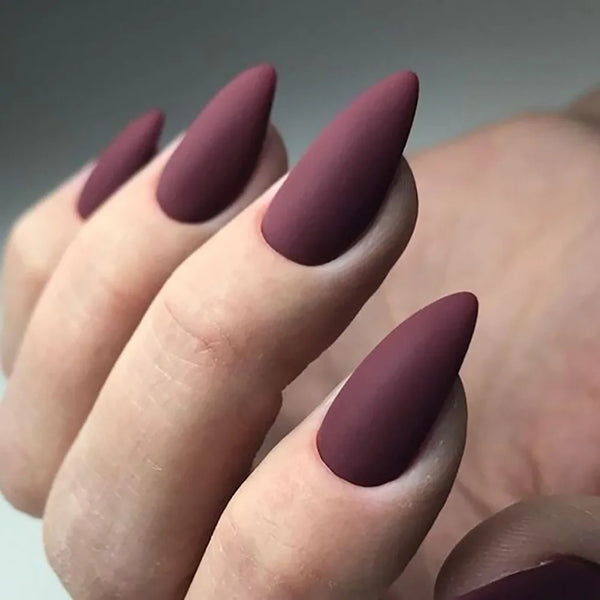 24-Piece Short Press-On Nails Set - Almond Ballet Tips in Matte Red, Nude & Brown