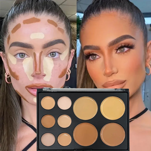 VERONNI 10-Color Concealer & Contour Palette - Matte Coverage for Dark Circles & Tattoos