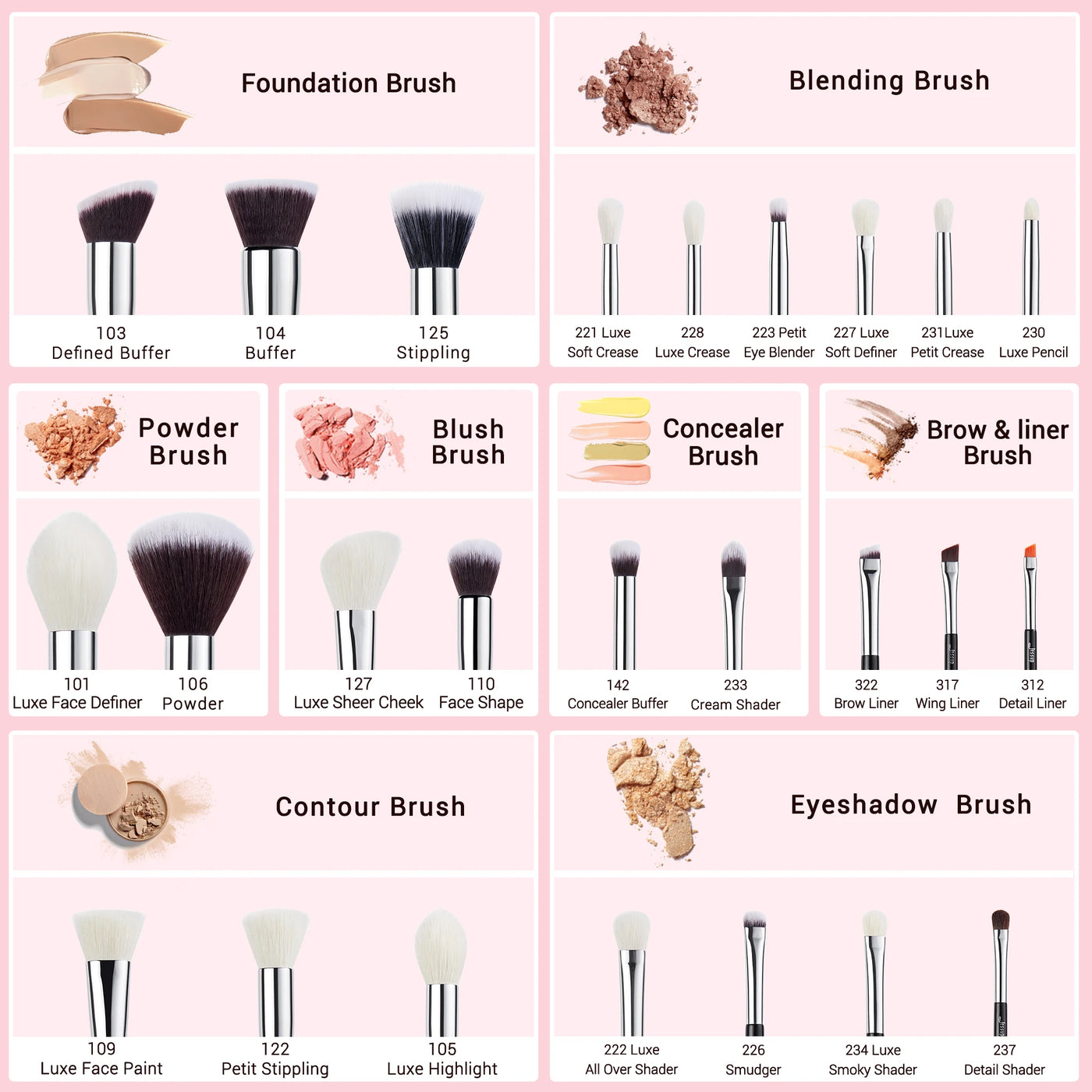 Jessup T175 25-Piece Pro Makeup Brush Set - Goat & Synthetic Hair, Foundation to Eyeshadow