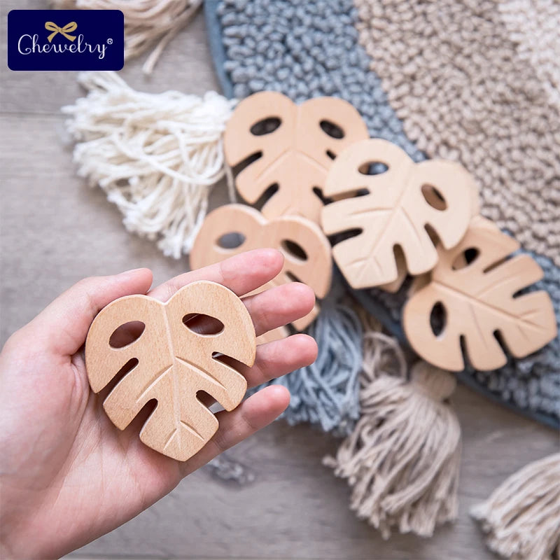 10-Piece Beech Wood Baby Teether Animal Set - Natural Teething Grasping Toys & DIY Pacifier Chain
