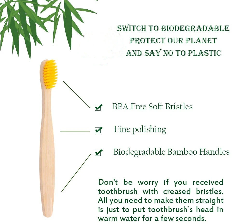 Organic Children's Bamboo Toothbrush Set - 10 Colours Soft Fibre Biodegradable Eco-Friendly