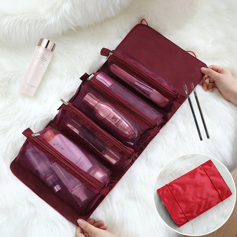 4-in-1 Separable Cosmetic Bag Set - Zipper Mesh Foldable Nylon Makeup Pouches for Women