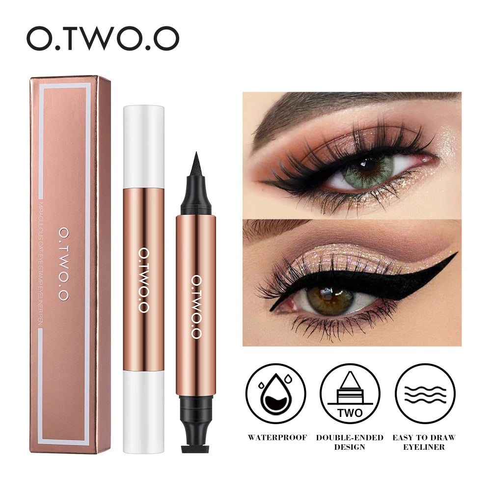 O.TWO.O Double-Ended Stamp Eyeliner Pen - Waterproof Fast-Dry Black Liquid Liner