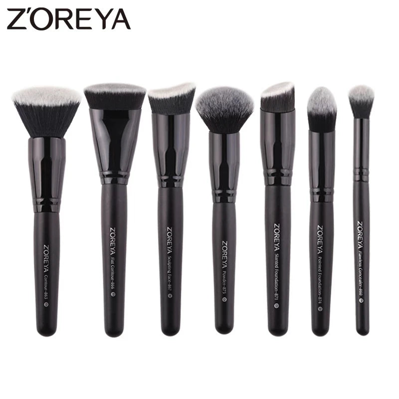 ZOREYA Black Makeup Brush Set - Foundation, Powder, Blush, Eyeshadow & Kabuki