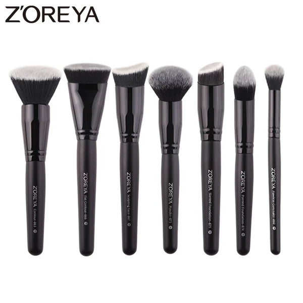 ZOREYA Black Makeup Brush Set - Foundation, Powder, Blush, Eyeshadow & Kabuki