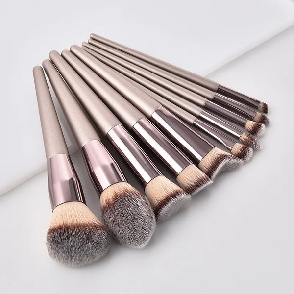 Champagne Makeup Brush Set - Foundation, Powder, Blush, Eyeshadow & Kabuki Blending