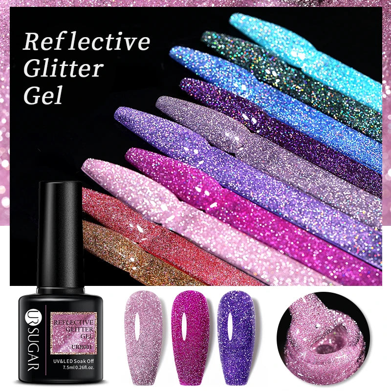 UR SUGAR 7.5ml Reflective Glitter Gel Polish - Pink Sequins UV Soak-Off Semi-Permanent