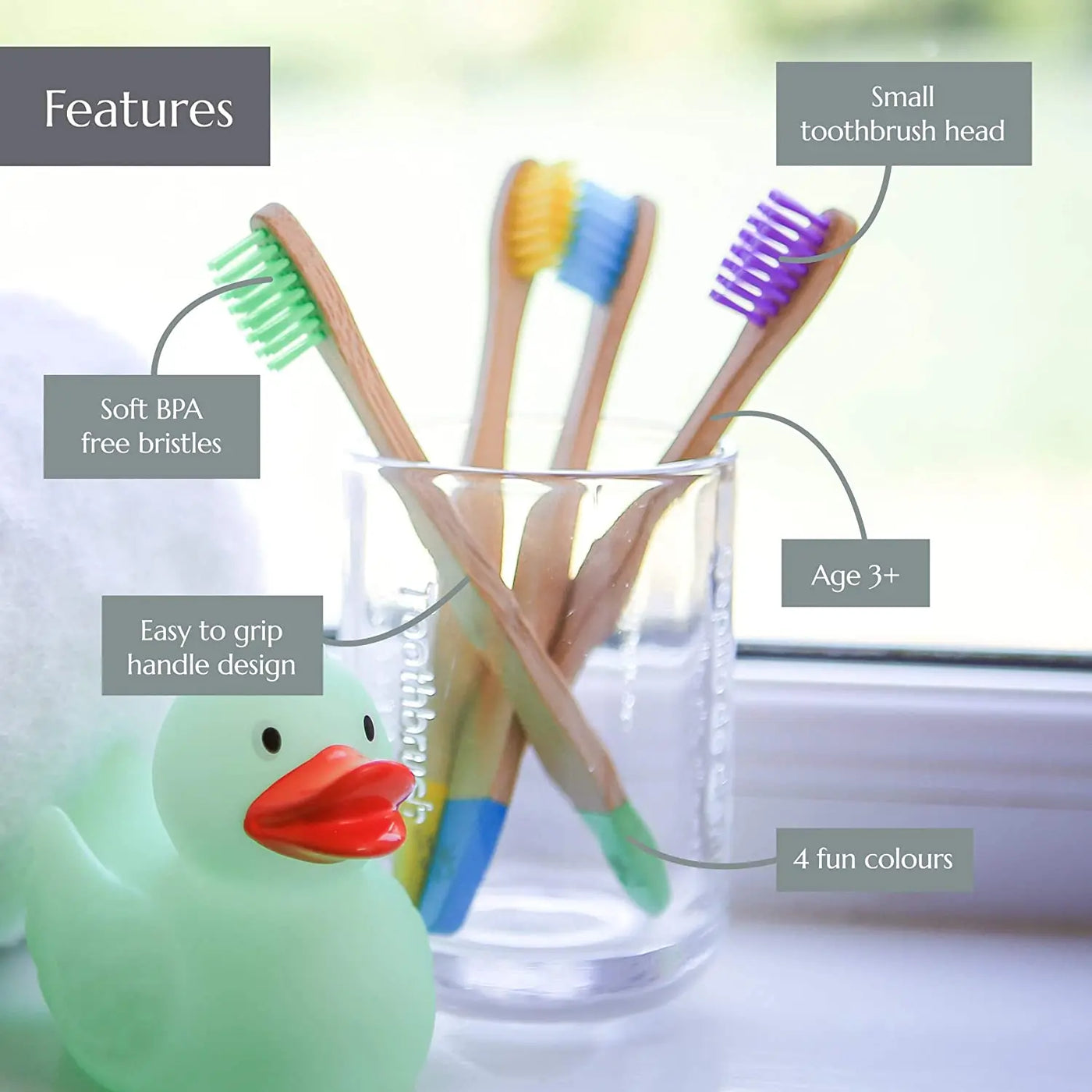 Organic Children's Bamboo Toothbrush Set - 10 Colours Soft Fibre Biodegradable Eco-Friendly