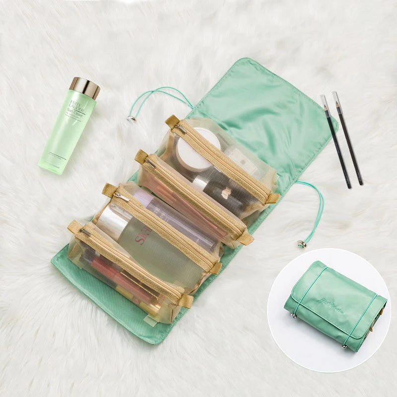 4-in-1 Separable Cosmetic Bag Set - Zipper Mesh Foldable Nylon Makeup Pouches for Women