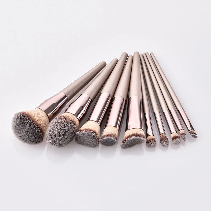 Champagne Makeup Brush Set - Foundation, Powder, Blush, Eyeshadow & Kabuki Blending