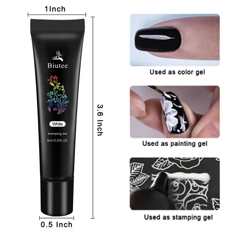 Biutee 8-Color Nail Art Stamping Gel Polish Set - 8ml UV Stamp Print Soak-Off