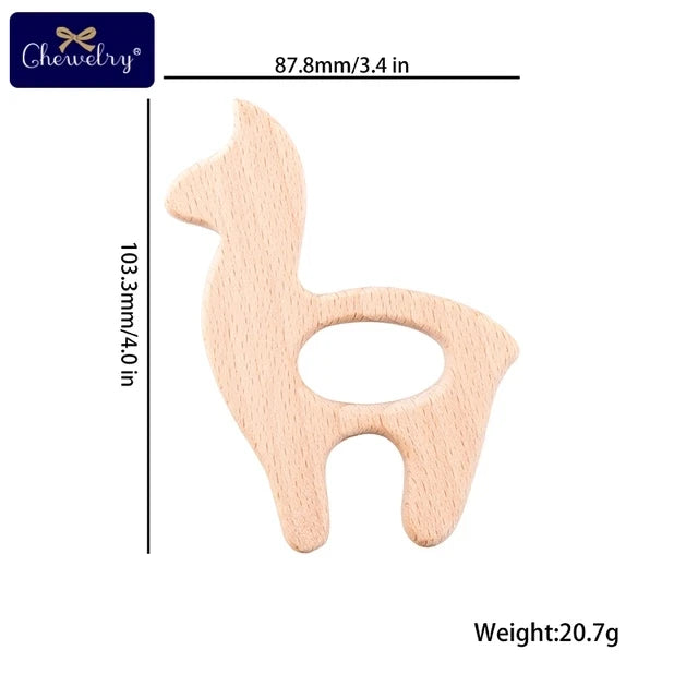 10-Piece Beech Wood Baby Teether Animal Set - Natural Teething Grasping Toys & DIY Pacifier Chain