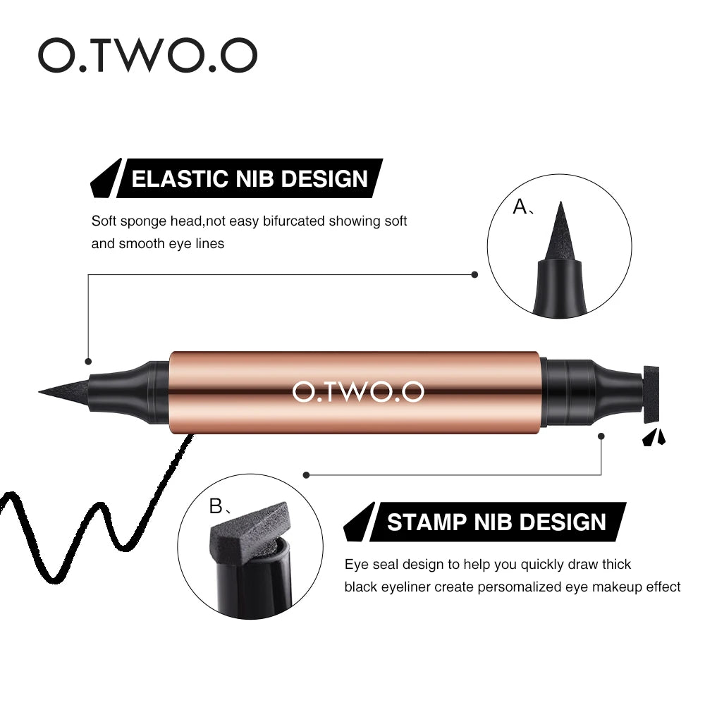 O.TWO.O Double-Ended Stamp Eyeliner Pen - Waterproof Fast-Dry Black Liquid Liner