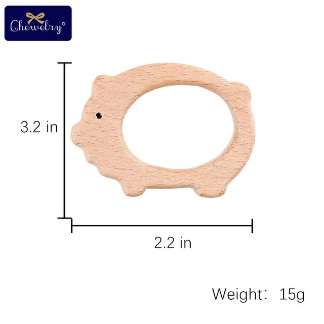 10-Piece Beech Wood Baby Teether Animal Set - Natural Teething Grasping Toys & DIY Pacifier Chain