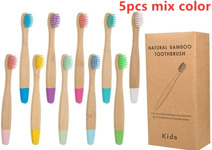 Organic Children's Bamboo Toothbrush Set - 10 Colours Soft Fibre Biodegradable Eco-Friendly