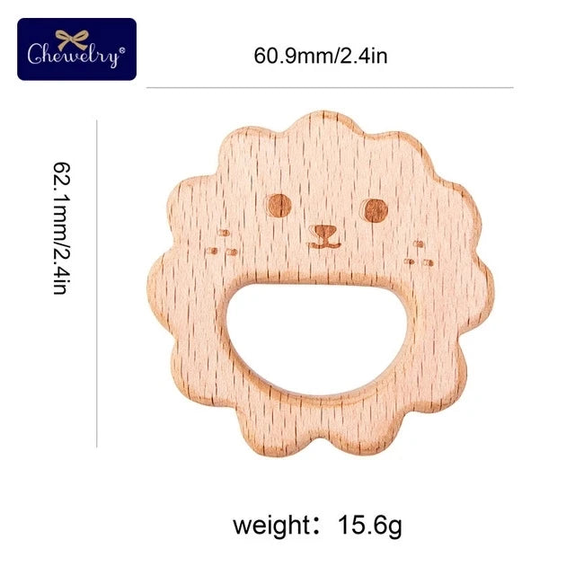 10-Piece Beech Wood Baby Teether Animal Set - Natural Teething Grasping Toys & DIY Pacifier Chain