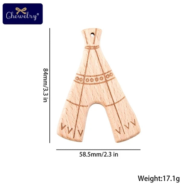 10-Piece Beech Wood Baby Teether Animal Set - Natural Teething Grasping Toys & DIY Pacifier Chain