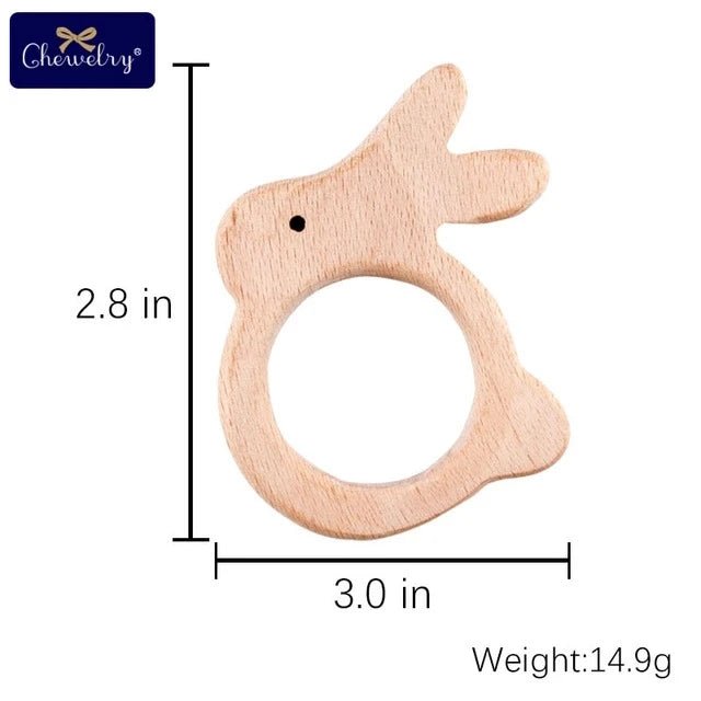 10-Piece Beech Wood Baby Teether Animal Set - Natural Teething Grasping Toys & DIY Pacifier Chain