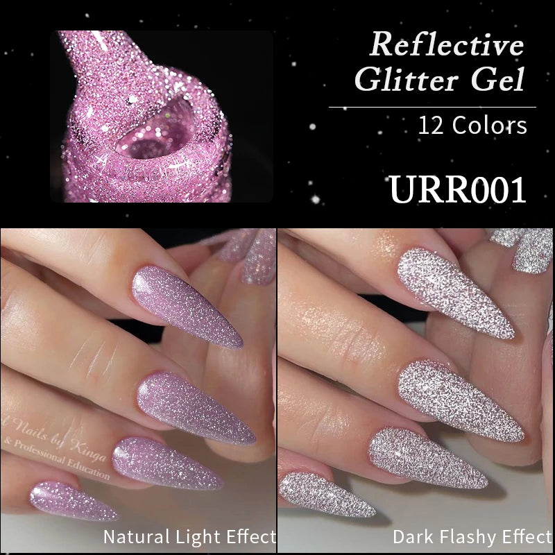 UR SUGAR 7.5ml Reflective Glitter Gel Polish - Pink Sequins UV Soak-Off Semi-Permanent