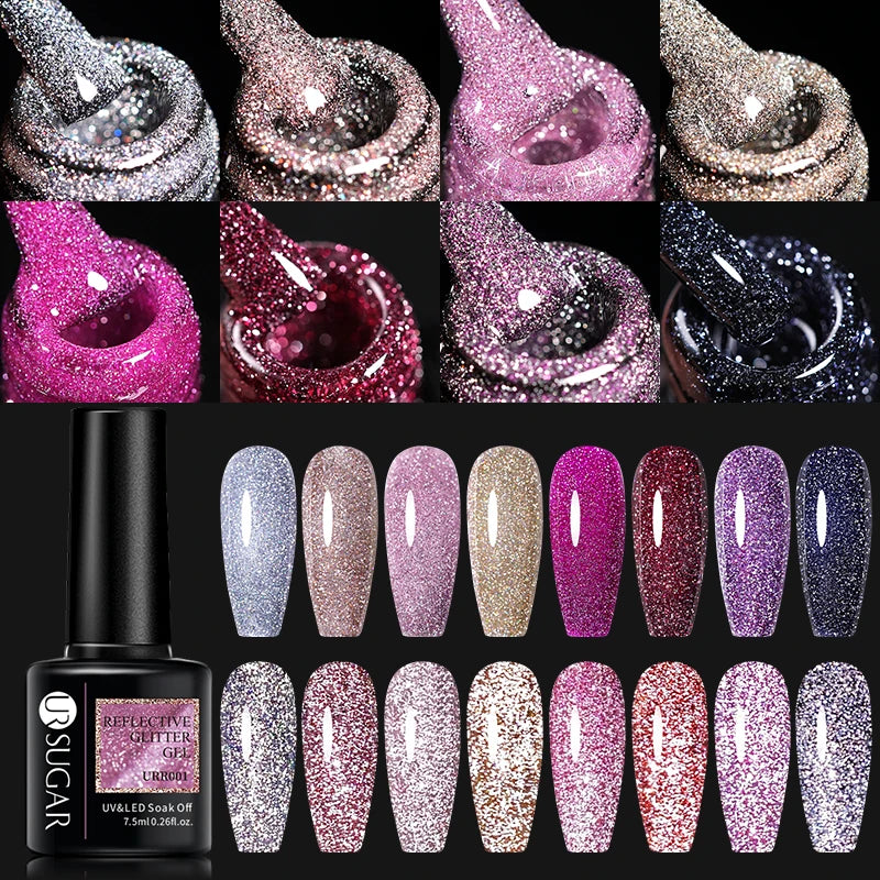 UR SUGAR 7.5ml Reflective Glitter Gel Polish - Pink Sequins UV Soak-Off Semi-Permanent