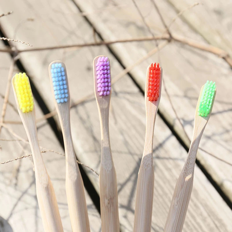 Bamboo Fiber Toothbrush Set 5 or 10pc - Eco Low-Carbon Medium-Soft Bristle Adult