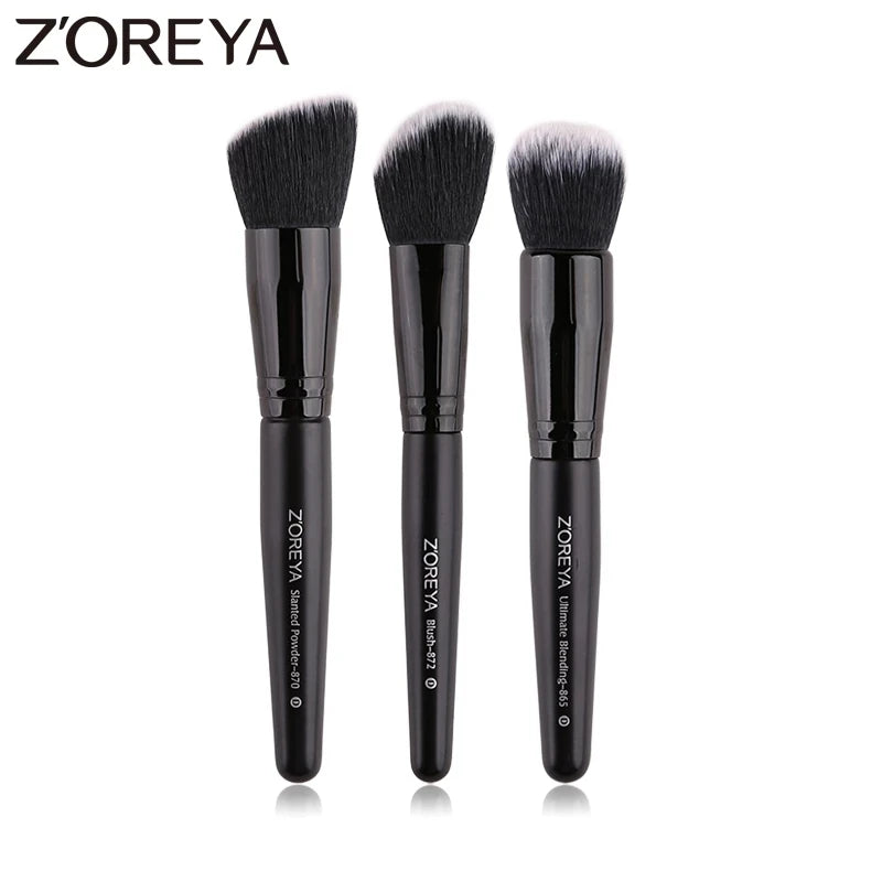 ZOREYA Black Makeup Brush Set - Foundation, Powder, Blush, Eyeshadow & Kabuki