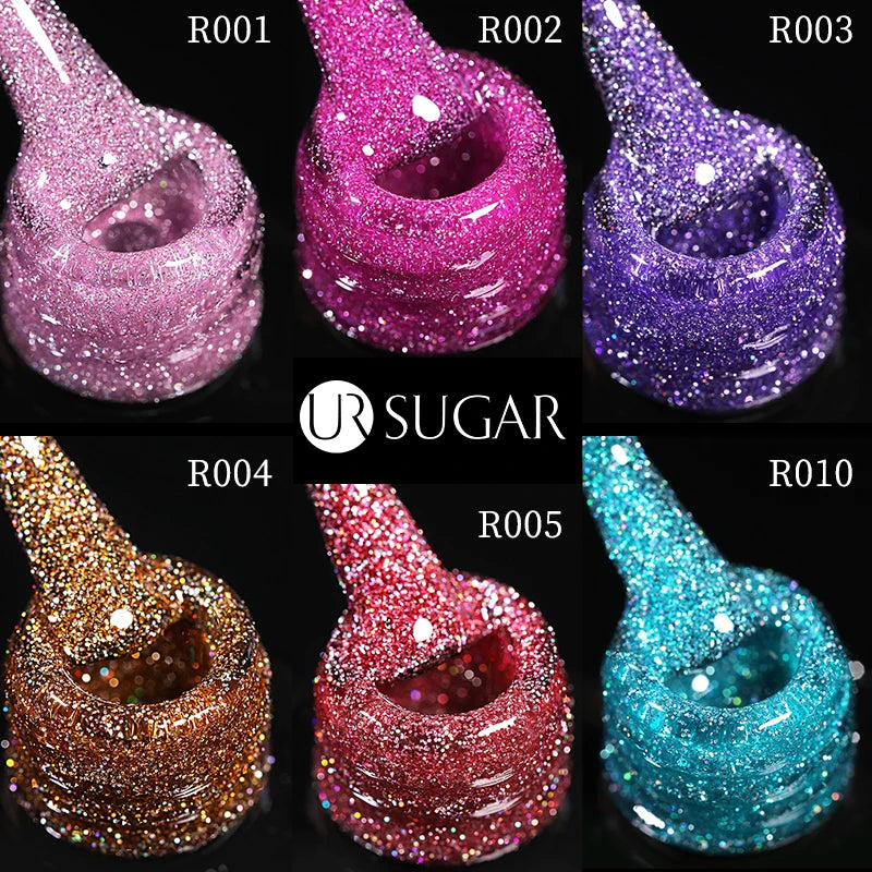 UR SUGAR 7.5ml Reflective Glitter Gel Polish - Pink Sequins UV Soak-Off Semi-Permanent