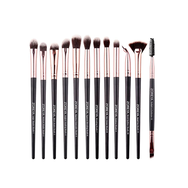 ZOREYA Black Makeup Brush Set - Foundation, Powder, Blush, Eyeshadow & Kabuki